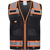 Class 2 High Visibility Reflective Safety Vests Women & Men With 15 Pockets And Zipper Front,Meets Ansi/Isea Standards
