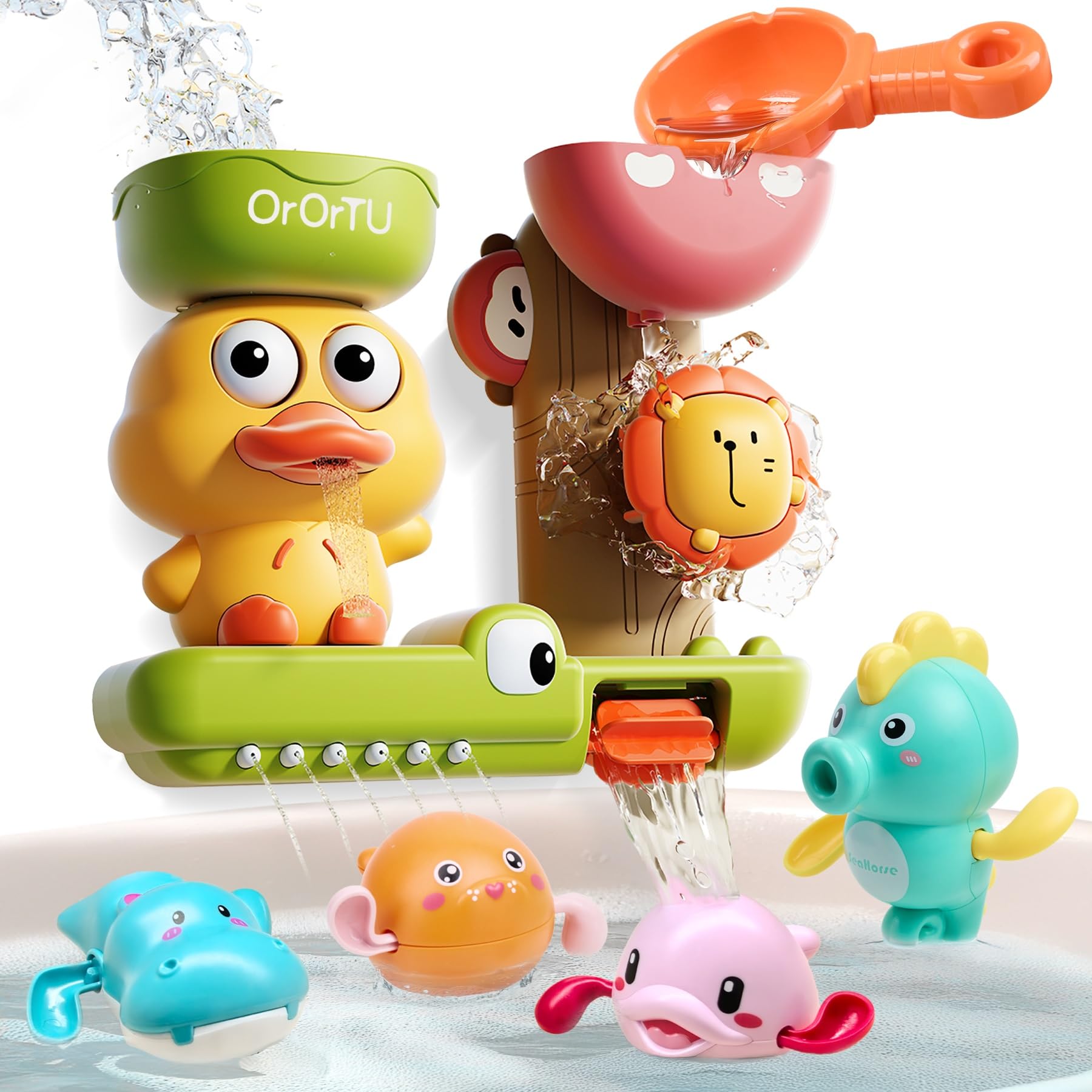 OR OR TU Baby Bath Toys, Watermill Rotating Water Bath Toy with Suction Cups, Wind up Bath Toys Baby Shower Swimming Toys