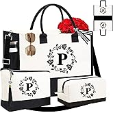 Adyoung Monogrammed Tote Bags, 3PCS Initial Personalized Monogram Tote Bags for Women, Birthday Gifts Tote Letter Canvas Bag