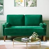 Vesgantti Small 2 Seater Sofa Green Velvet with Wood Legs view 1