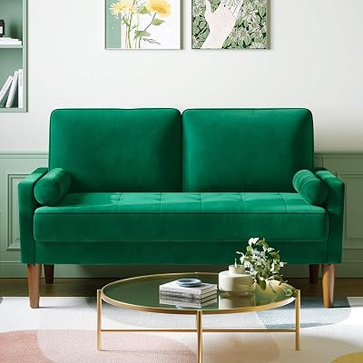 Vesgantti Small 2 Seater Sofa Green Velvet with Wood Legs