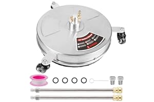 Biswing 15" Pressure Washer Stainless Steel Surface Cleaner with 3 Wheels & 1/4" Quick Connector, Power Washer Attachment with 2 Extension Wand, 2 Replacement Nozzles, 4000 PSI