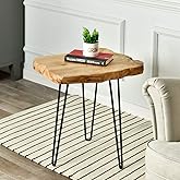 WELLAND Live Edge Side Table with Hairpin Legs, Natural Edge Side Table, Small Nightstand Wood, 15.5" Tall