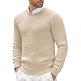 COOFANDY Men's Crewneck Knit Sweater Slim Fit Lightweight Casual Twist Patterned Cable Knitted Pullover