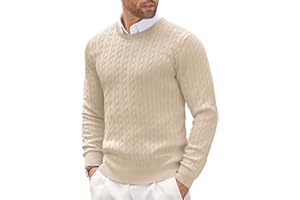 COOFANDY Men's Crewneck Knit Sweater Slim Fit Lightweight Casual Twist Patterned Cable Knitted Pullover