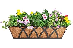 LCHUANG Deck Railing Planter Window Box - 24 Inch Deck Balcony Rail Planter with Coconut Coir Liner, Fence Metal Hanging Flower Planter Basket Deck Railing Planter Boxes for Outdoor Garden