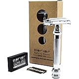 Parker 99R - Long Handle Heavyweight Butterfly Open Double Edge Safety Razor for Men & 5 Premium Platinum Double Edge Razor B