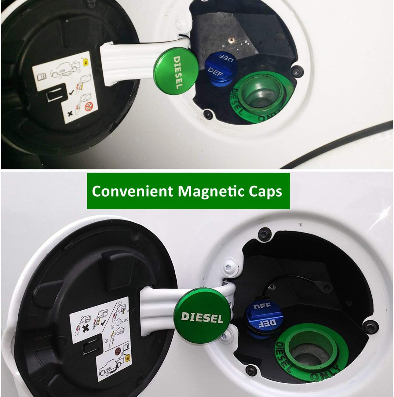 JOJOY LUX Diesel Fuel Cap Compatible with Dodge Ram, Aluminum Factory Combo Pack - Magnetic Diesel Fuel Cap & DEF Cap for RAM 1500 2500 3500 Trucks (2013-2019): Automotive