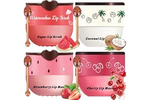 SIGAITWAX 4PCS Lip Therapy Set - Lip Scrub & Lip Mask, Overnight Treatment Lip Care Kits with - Exfoliate, Condition, Hydrate and Soothe, Exfoliator & Moisturize Natural Two Step Treatment