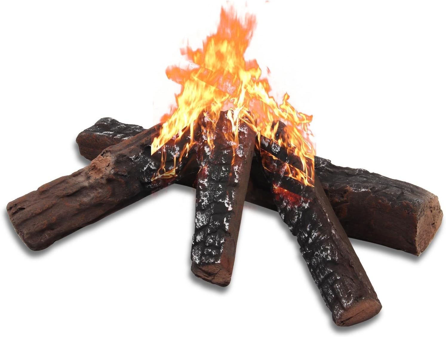 Wolfire Gas Logs, Set of 4 Fireplace Ceramic Wood for Indoor, Gas Inserts, Ventless & Vent Free, Propane, Gel, Ethanol, Electric, or Outdoor Fireplaces & Fire Pits Decoration (Set of 4)