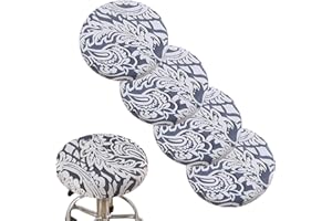 DEBRUYNE ANWUCHEN Stool Covers Round,4 Pack Stretch Round Bar Stool Covers Elastic Bar Stool Seat Covers Round Stool Cushion Slipcover Bar Chair Cover with Elastic Band for 13-18 Inch Round Barstools(Gray)
