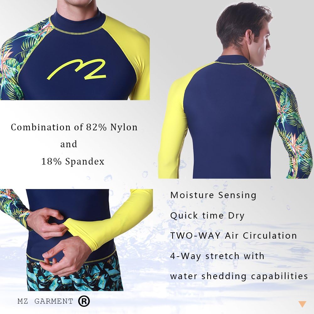 MZ Garment Rash Guard Men UV Sun Protection UPF 50+ Basic Skins Long Sleeve Crew Sun Shirt Surfing Shirt: Clothing