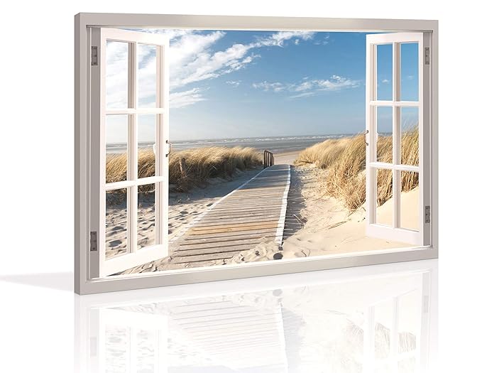 Visario Bild 120 x 80 cm auf Leinwand Düne Fensterblick 5007-SCT deutsche Marke und Lager - Die Bilder/das Wandbild/der Kunst