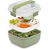 Goodful Stackable Lunch Box Container, Bento Style Food Storage with Removeable Compartments for Sandwich, Snacks, Toppings & Dressing, Leak-Proof and Made without BPA, 56-Ounce, Sage