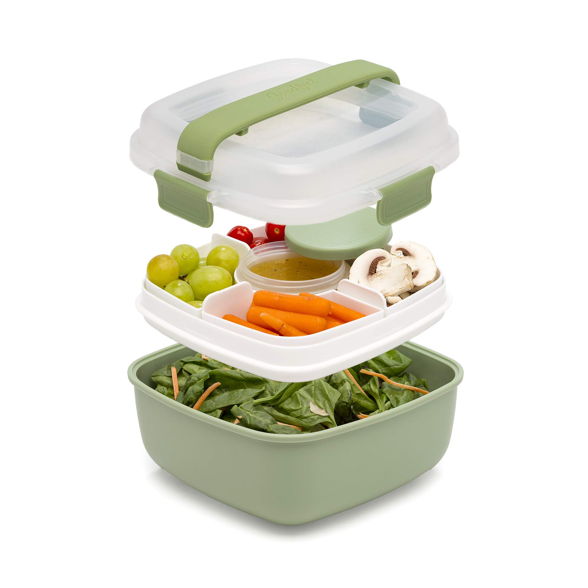 Photo 1 of Goodful Stackable Lunch Box Container, Bento Style Food Storage with Removeable Compartments for Sandwich, Snacks, Toppings & Dressing, Leak-Proof and Made without BPA, 56-Ounce, Sage