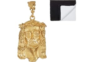 The Bling Factory Large 27mm x 49mm 14k Gold Plated Crown of Thorns Jesus Face Pendant,