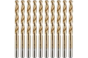 amoolo 5/16" Titanium Drill Bits (10pcs), Premium 4341 HSS Metal Drill Bits for Wood, Metal, Steel, Plastic, Aluminum Alloy