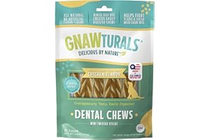 Gnawturals Dental Chews Twisted Sticks | for Small to Medium Dogs | USA Sourced Beef-Hide | Natural Scrubbing Action to Fight Plaque and Tartar While Refreshing Your Dog's Breath (21 Sticks, Chicken)
