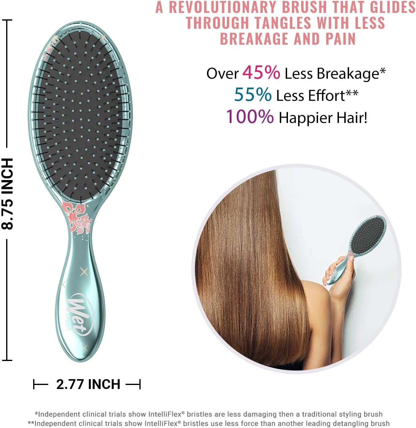 Wet Brush Original Detangler Princess Wholehearted Brush - Moana Teal By For Unisex - 1 Pc Hair Brush - Image 5