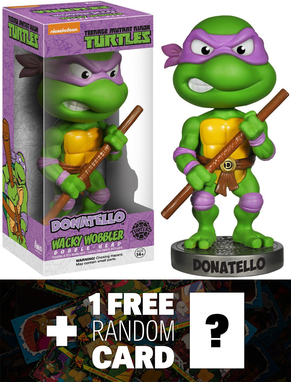 Donatello Bobble Head Figure: TMNT x Wacky Wobbler Series + 1 FREE Official classic TMNT Trading Card Bundle