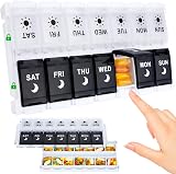 Yaklim Large Weekly Pill Organizer AM PM Push Button Bottom Fill BPA Free