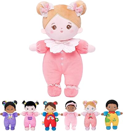 OUOZZZ Pink Soft Rag Doll 10" 25cm Machine Washable Safe Baby Doll