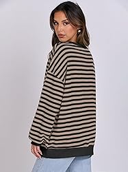 ANRABESS Women Striped Oversized Sweatshirt Long