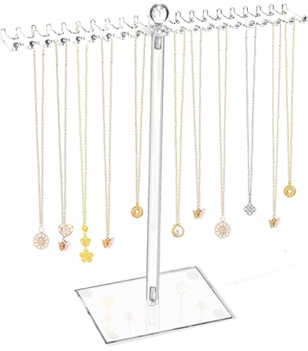 Coward Acrylic Necklace Holder Stand - Tabletop Jewelry Display Organizer, Clear (Holds 8 Necklaces)