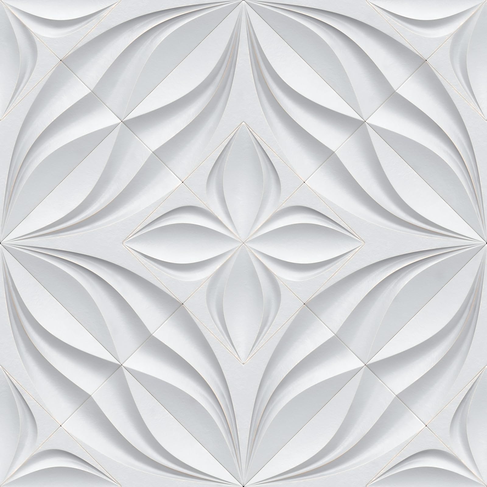 Photo 1 of FunStick White Faux 3D Wallpaper Peel and Stick Modern Non Textured Geometric Wall Paper Removable White Contact Paper Peel and Stick Wall Panels for Bedroom Walls Decor Cabinets Ceiling 17.5"x118"