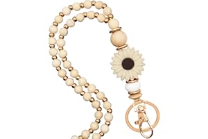 MyfavoriteK Wooden Teacher Lanyards for Id Badge Cute Flower Wood and Gold Beaded Neck Lanyards for Women Stylish ID Holder
