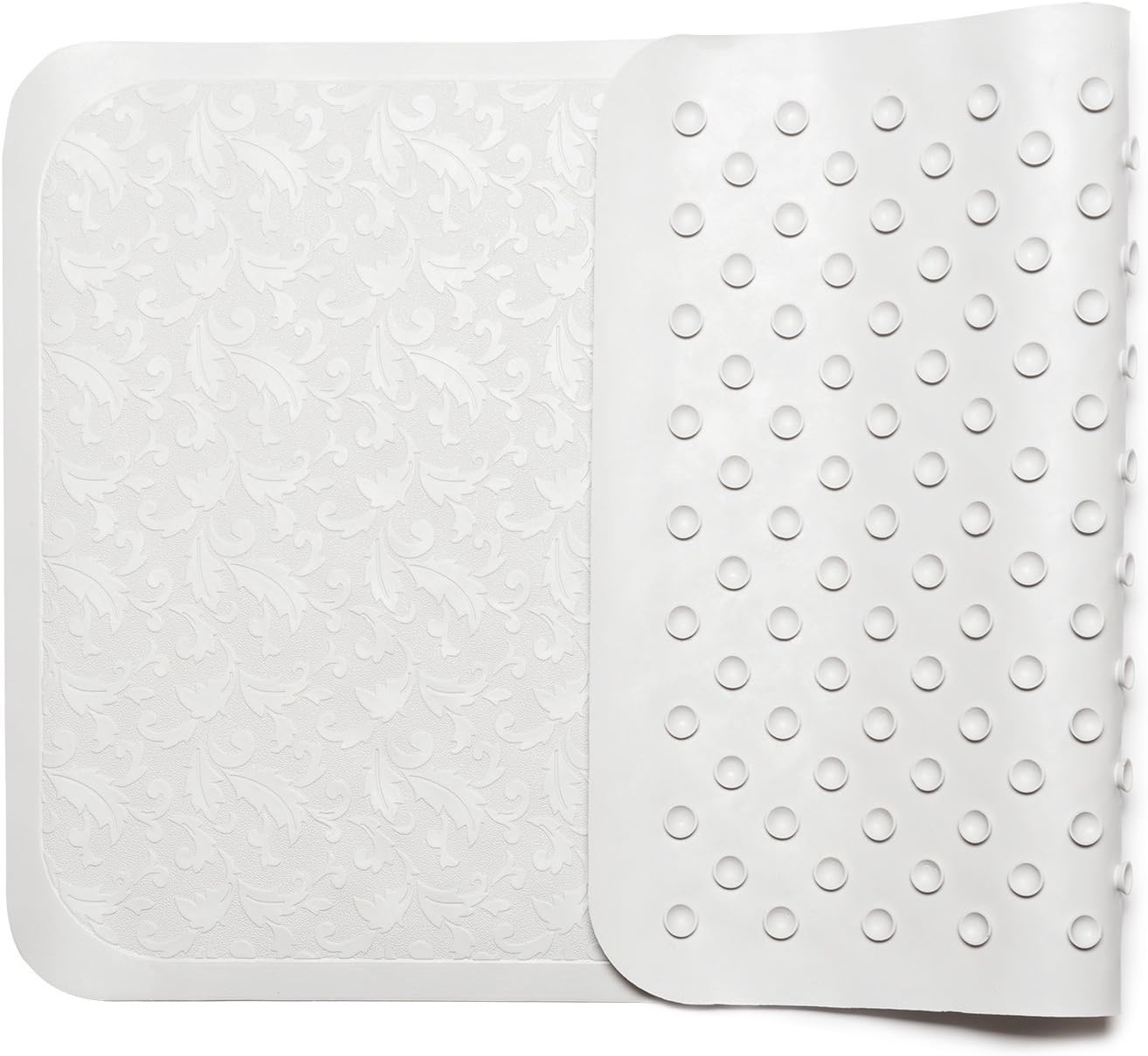 Anti-Slip Bath Mat, Antibacterial & Mildew Resistant,Top Quality Natural Rubber Shower Mat, Firm Suction Cup, Grip Flower (Fiori) Pattern Design - White