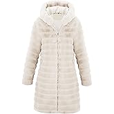 Bellivera Women Faux Fur Coat Fluffy Fuzzy Shearling Hood Jacket 120757A Beige XXL