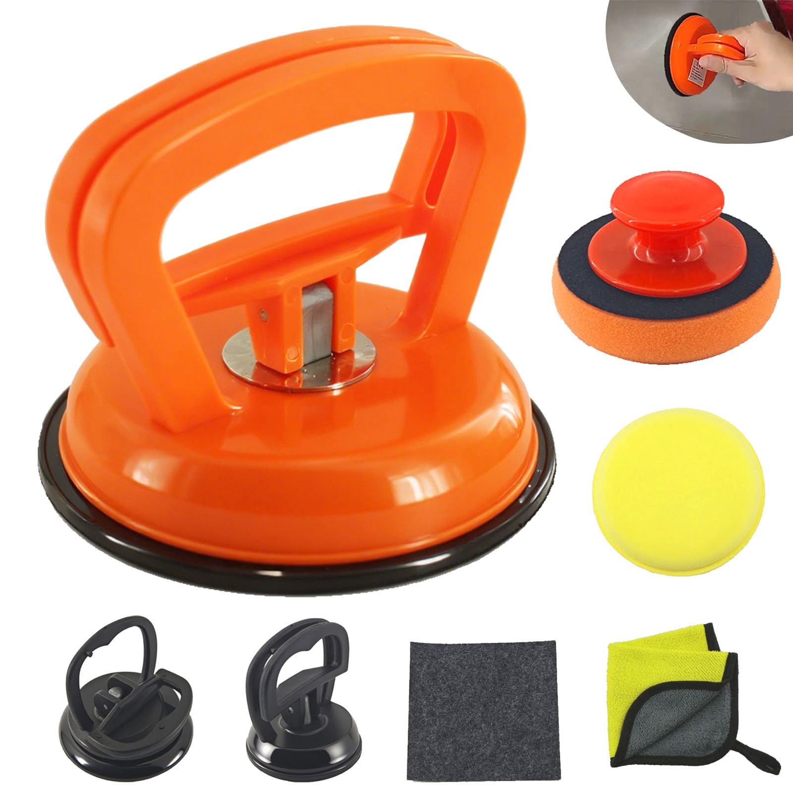 Photo 1 of 3 Pack Car Dent Puller, 7-in-1 Suction Cup for Dents On Cars, Car Dent Removal Kit and Dent Repair Kit Handle Lifter Dent Suction Puller for Cars Body, Screen, Glass (Orange+Black)