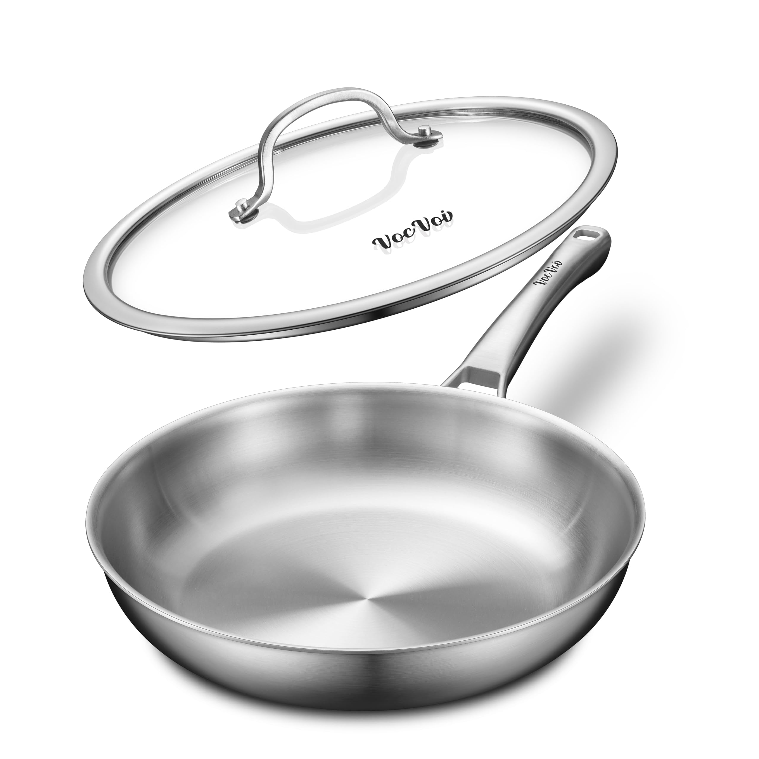 Photo 1 of **NEEDS CLEANING**VocVoi 12 inch Tri-Ply Stainless Steel Frying Pan with LID,PFOA&PTFE Free Skillets,Chef's Pans,Dishwasher and Oven Safe Cookware, Works on Induction,Ceramic and Gas Cooktops