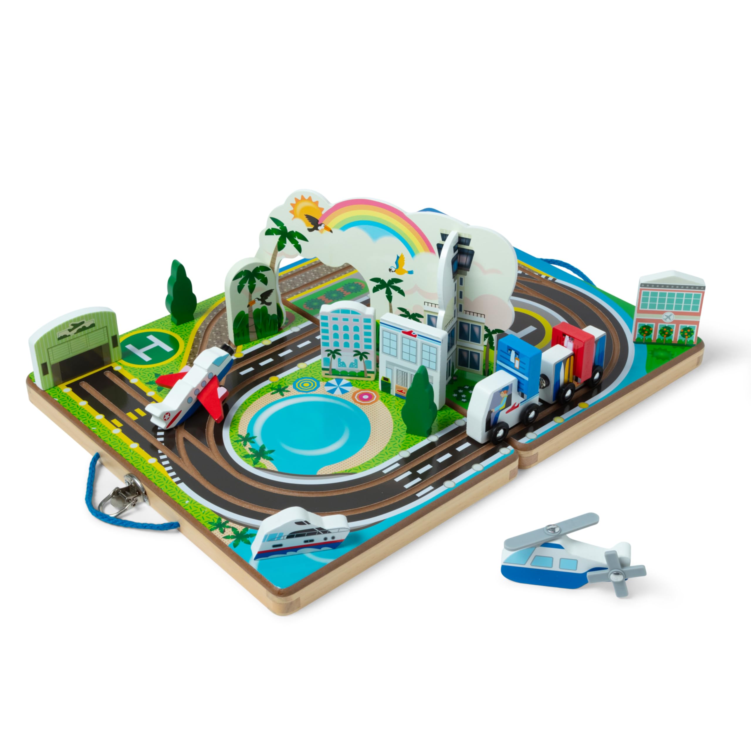 Melissa & Doug Take-Along Airport Play Set, Vehicles, Built-in Tracks for Boys and Girls Ages 3+ – FSC-Certified