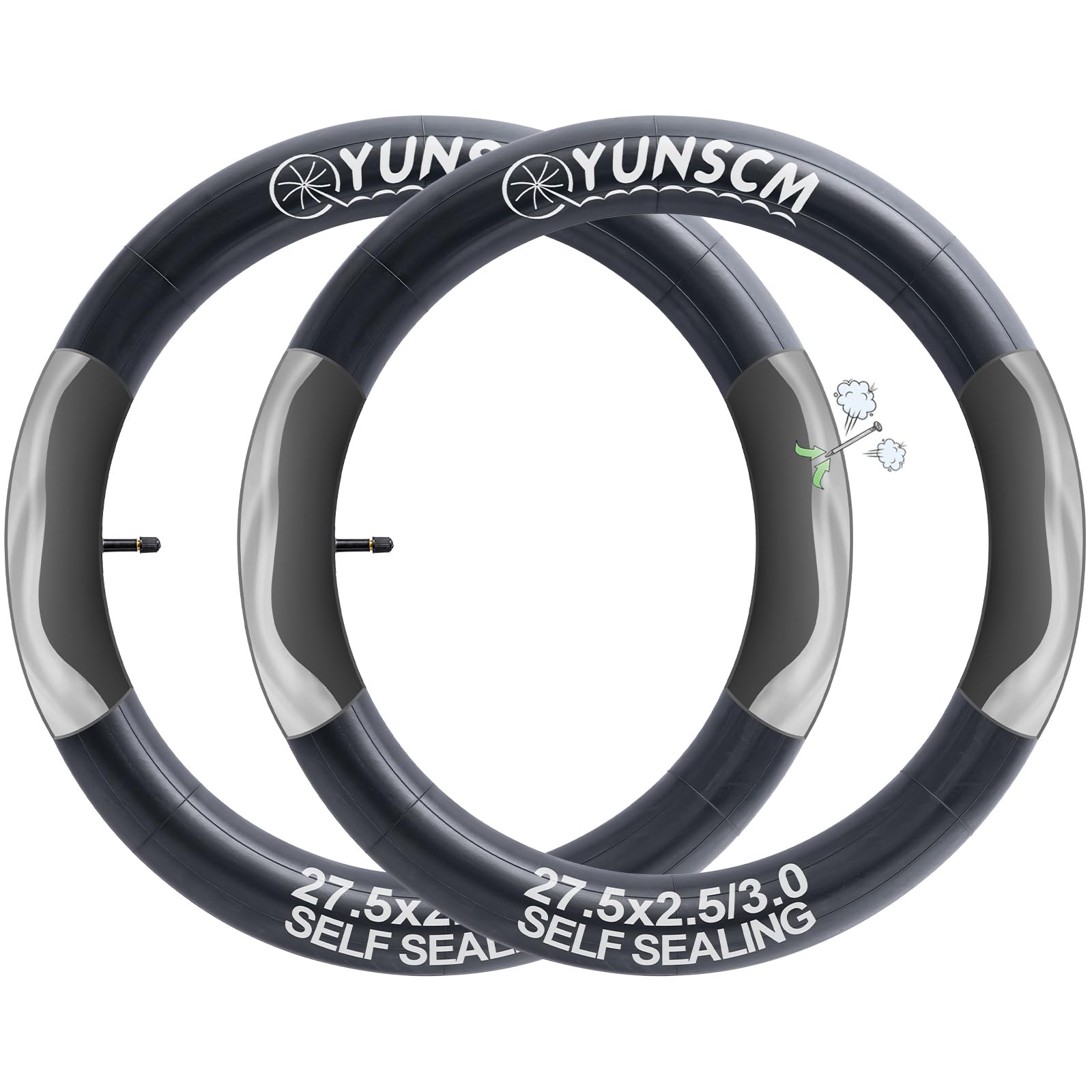 Photo 1 of 2 PCS 27.5" Self Sealing Bike Tubes 27.5x2.5/3.0 AV32mm Schrader Vavle Super Automatic Repair, Puncture Resistant Inner Tubes Compatible with 27.5x2.50 27.5x2.6 27.5x2.8 27.5x3 Bicycle Tubes