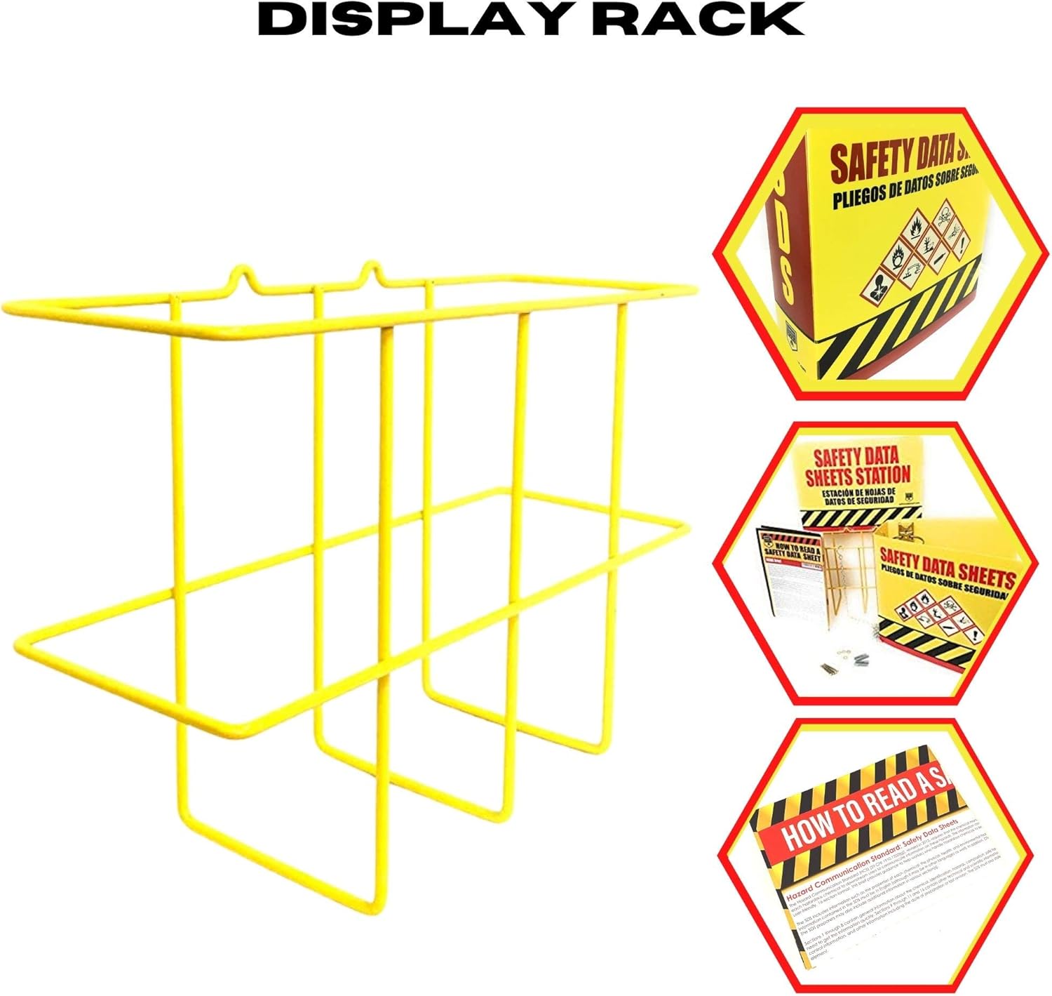 Binder Display Rack, SDS/MSDS Display Rack, Wire Wall Mount Rack, MSDS and SDS Station Sign, Mounting Hardware Included, Wire Coated with Bright Yellow PVC : Office Products