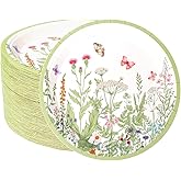 BHHQHH 100pcs Floral Paper Plates 9 inch Wildflower Party Plates Disposable Spring Summer Dinner Paper Plate for Birthday Wedding Baby Shower Tea Party Bridal Shower