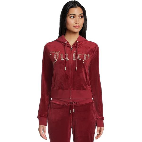 Juicy Couture Women's Solid Classic Juicy Hoodie with Back Bling