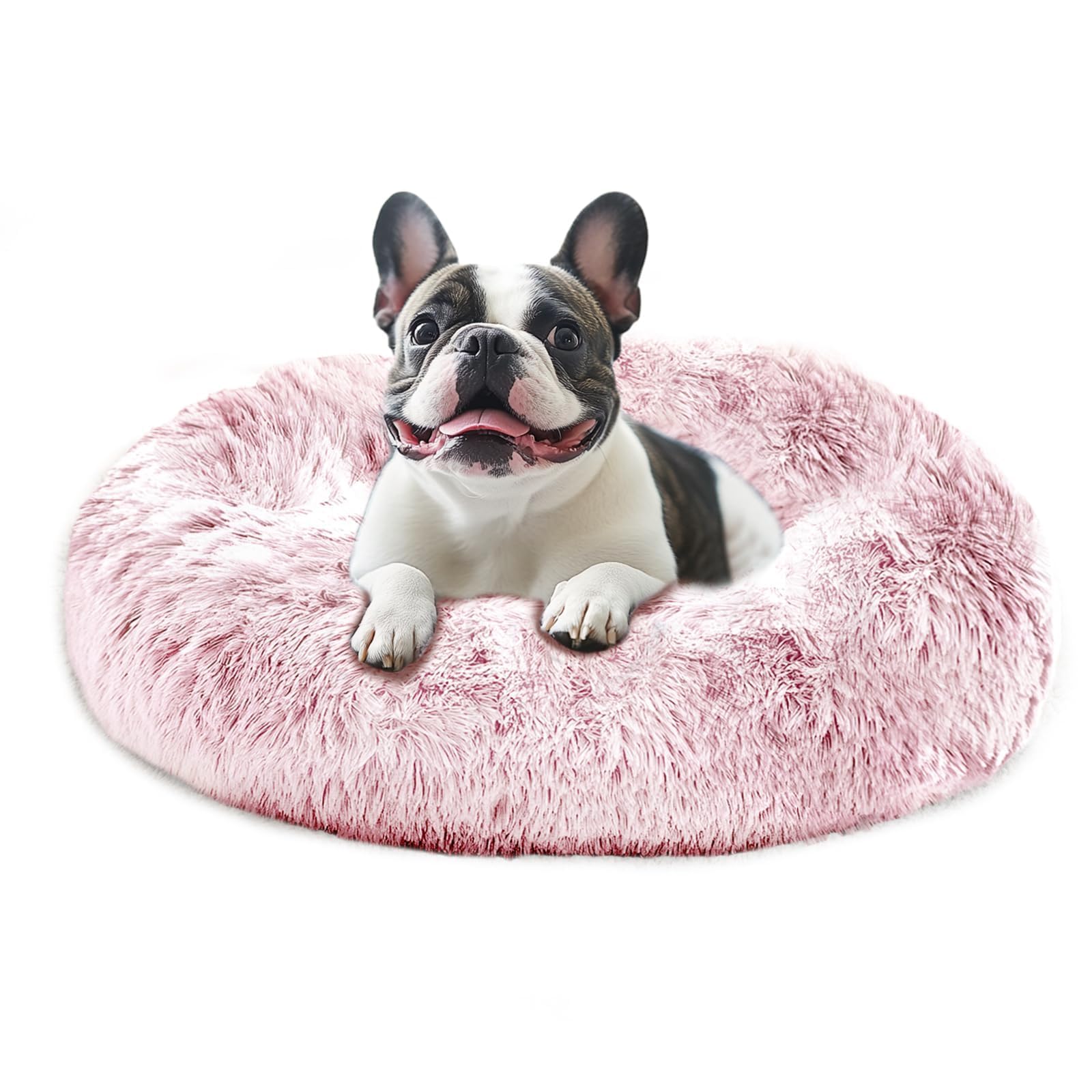 Photo 1 of JOLLYVOGUE Calming Dog Bed Medium Size Dog, Anti-Anxiety Donut Medium Pet Bed, 27 inches Fluffy Faux Fur Round Cat Bed (Smoke Pink)