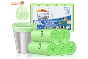 XUXRUS 10 Litres Compost Bags Small Garbage Bags Biodegradable 3 Gallon Trash Bags 100 Counts Green Bin Bags for Bathroom Bed