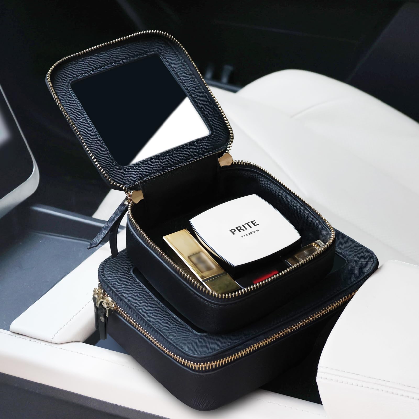 Prite Transparent Kosmetiktasche Durchsichtig Kulturtasche Damen Make Up Tasche Reise wasserdichte Kulturbeutel Auto Organizer mit Goldenem Doppelreißverschlüss (Schwarz)