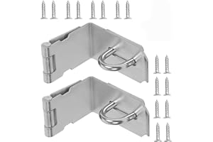 2 PCS 5 Inch 90 Degree Padlock Hasp, KINJOEK Stainless Steel Security Door Clasp Hasp Lock Latch, 2mm Extra Thick Door Gate Bolt Lock with 16 Mounting Screws