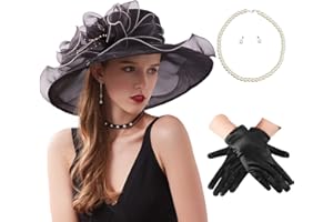 MS.ING Womens Kentucky Derby Hat,4PCs Fascinators for Women Tea Party Bridal Church Hat Set with Gloves Necklace Earrings