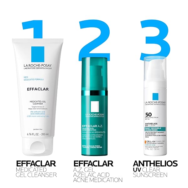 LA ROCHE-POSAY EFFACLAR A.Z. GEL, AZELAIC ACID & SALICYLIC ACID FOR ACNE TREATMENT, ANTI-AGING & ACNE SCARS, DUAL ACTION MEDICATED FACE GEL FOR BREAKOUTS & SIGNS OF AGING, 1.35 OZ
