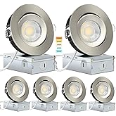 KnLnny Ware Brushed Nickel 4 Inch Gimbal Recessed Lights 6 Pack,Ajustable Recessed Lights,spot Lights Indoor with Junction Box,5CCT Selectable,9W 750LM,Dimmable
