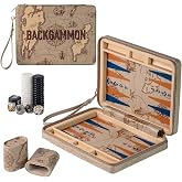 Backgammon Game Set for Adults 2 Players - Folding | 10 Inches Travel Backgammon Board Games with Zippers and Handles, Leather Interior and Exterior