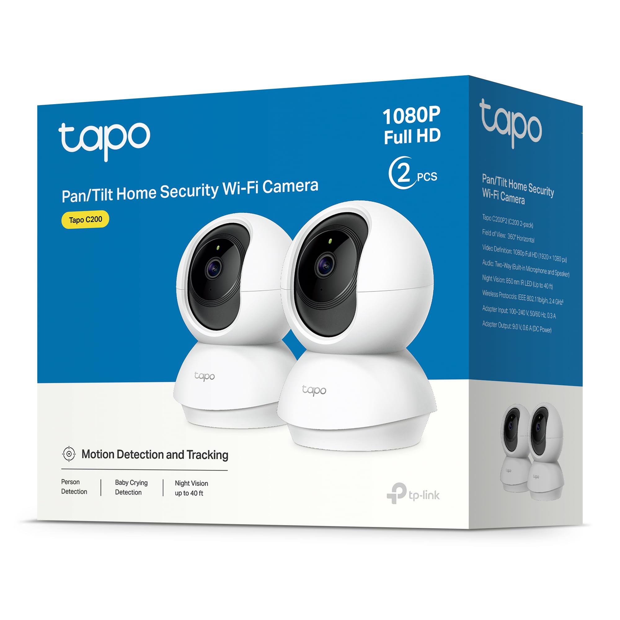 Tapo TP-Link C200P2 360° Überwachungskamera für den Innenbereich, 1080P, Nachtsicht, Bewegungserkennung, Zwei-Wege-Audio, kompatibel mit Alexa&Google Assistant, für Babys/Haustiere, 2 stück C200 2
