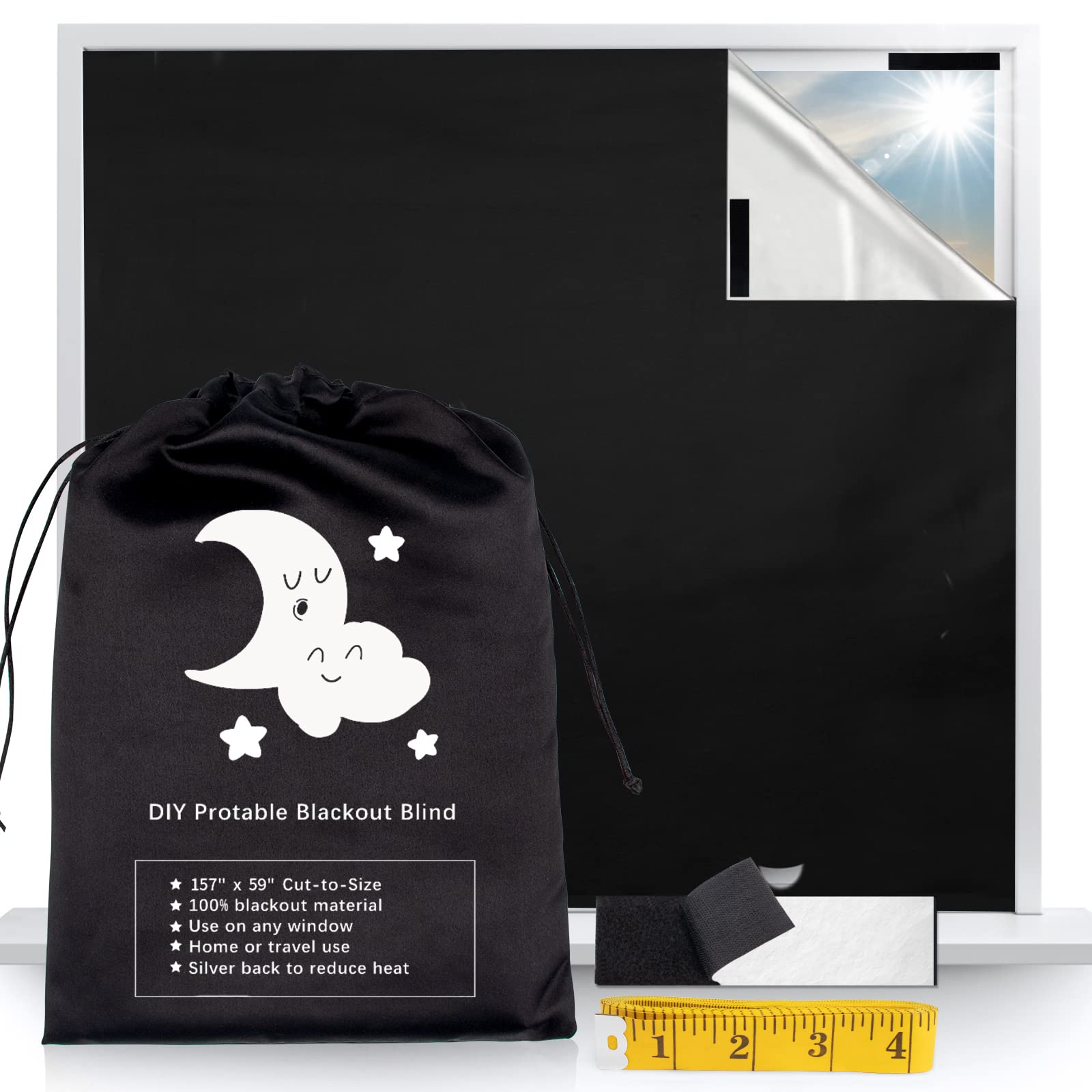 Photo 1 of Vanten 2025 Upgraded Blackout Curtains, 157"x57" Blackout Shades,100% Blackout Window Shades with Strong Hook &, Loop Tapes, Temporary Blinds for Baby Nursery, Bedroom, Travel, Cars
