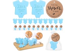 Swiffen 50 Sets Bodysuit Themed Baby Shower Soap Favors for Guests Boy Girl Shirt Shape Mini Handmade Soaps with Thank You Tags Organza Bags for Gender Reveal Party Favors(It's A Boy)